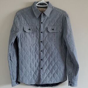 Soul Star & Co Mens Quilted Blue Button Down Long Sleeve Cotton Shirt Size S